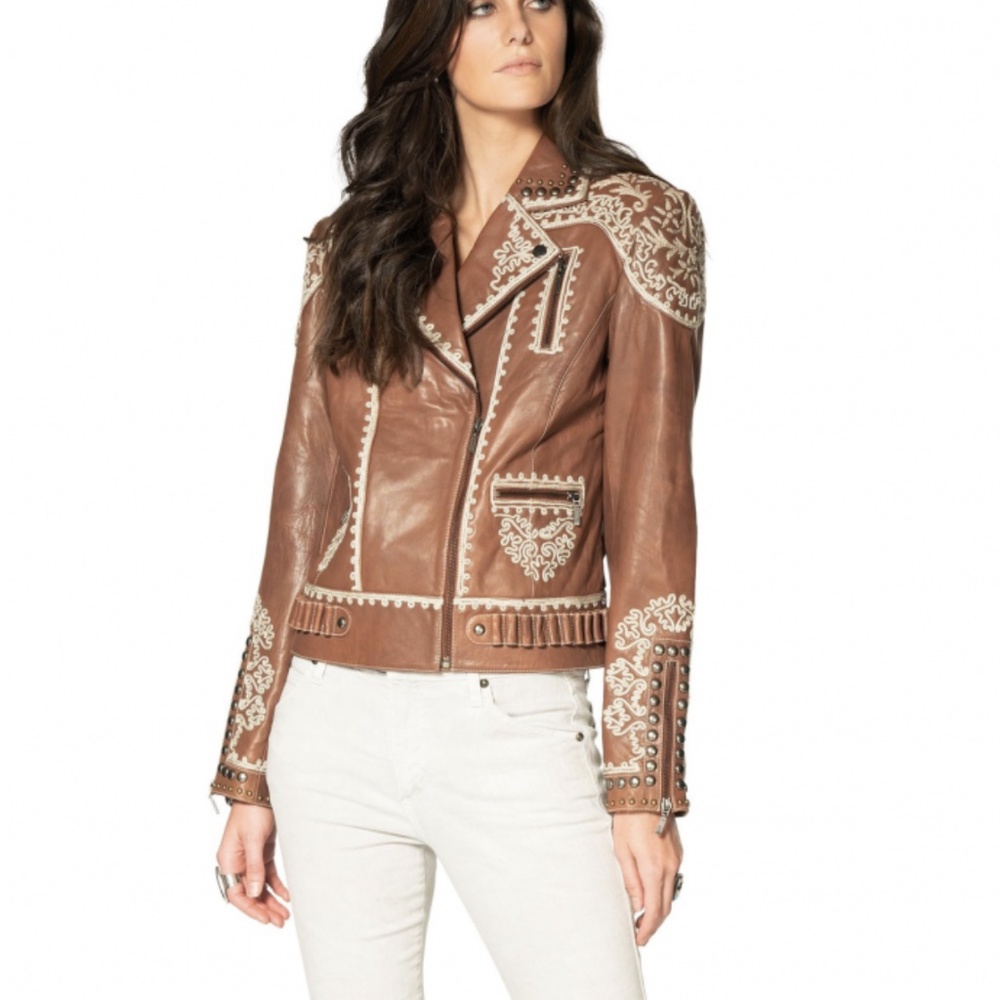 COPY - Double D Ranch Bandidas Bullwhip Brown Leather Jacket